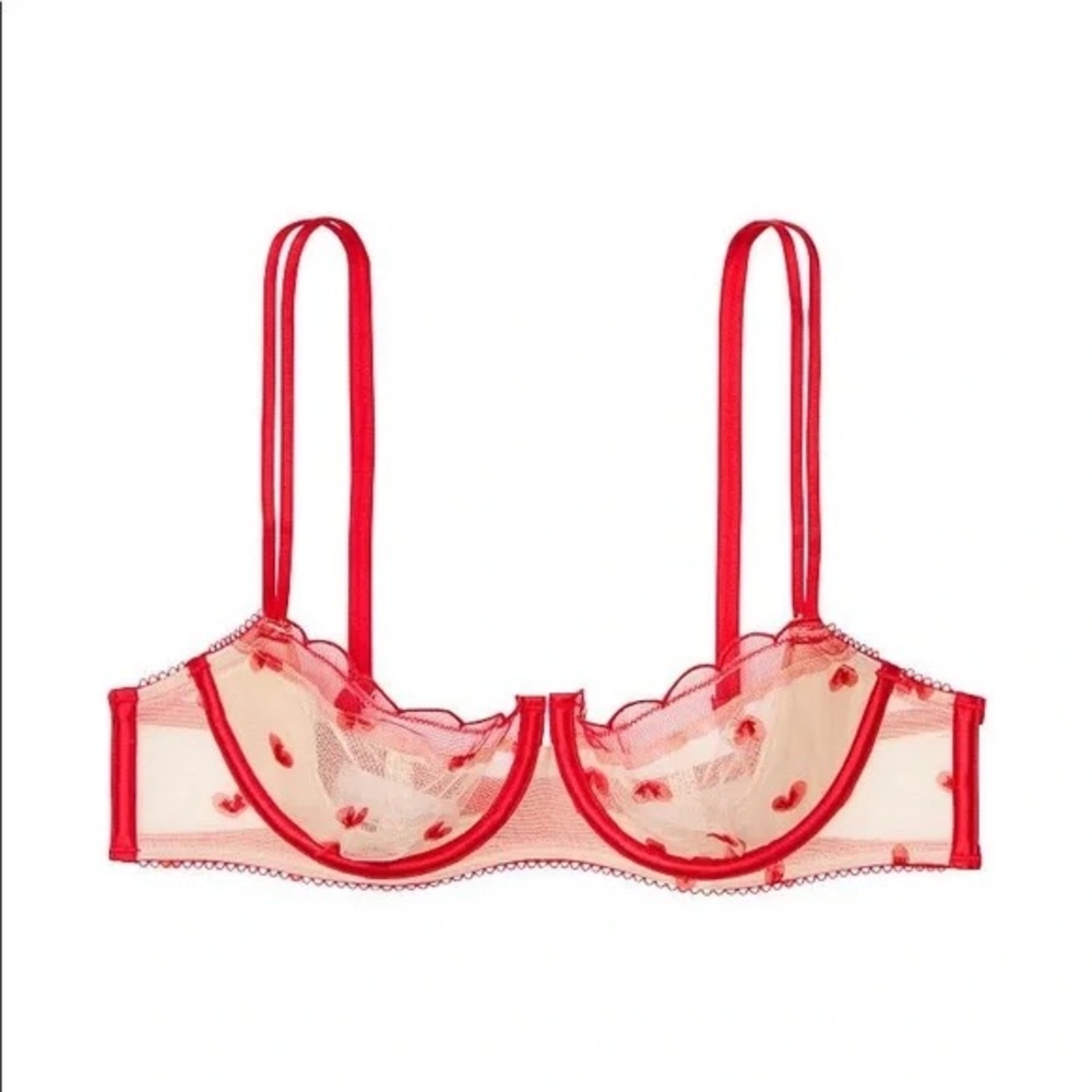 Victoria's Secret Red and Nude Sheer Lace Underwire Bra